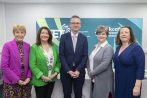 Minister Patrick O'Donovan announcing purchase of the site with Eileen Curtis, CE of KCETB, Cllr Andrea Dalton Chairperson of KCETB, Avril Hayes Director of FET Colleges of the Future Solas and Martha Bolger Director of FET KCETB