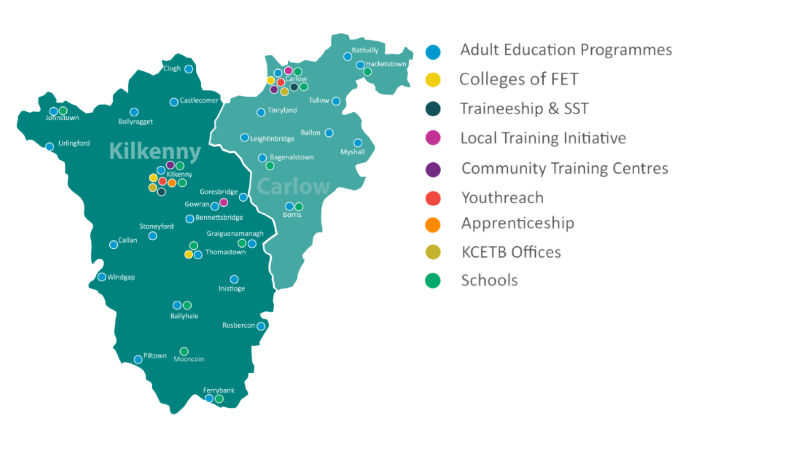 Locations Map Kilkenny and Carlow Education and Training Board (KCETB)